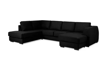 Optus 4-seters Venstrevendt U-formet Sofa med Divan og Sjeselong i Stoff - Svart - Møbler - Sofaer - Sofaer med sjeselong - 4 seters sofa med divan