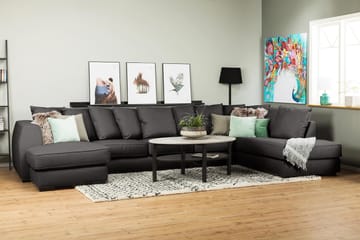 Optus 6-seters Høyrevendt U-formet Large Sofa med Divan og Sjeselong i Stoff inkl. Pynteputer - Mørk grå - Møbler - Sofaer - U-sofa
