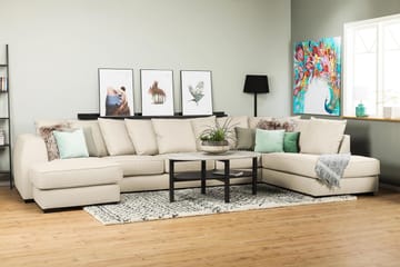 Optus 6-seters Høyrevendt U-formet Large Sofa med Divan og Sjeselong i Stoff inkl. Pynteputer - Beige - Møbler - Sofaer - U-sofa