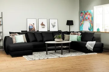 Optus 6-seters Høyrevendt U-formet Large Sofa med Divan og Sjeselong i Stoff inkl. Pynteputer - Svart - Møbler - Sofaer - U-sofa