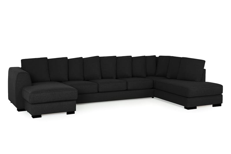 Optus 6-seters Høyrevendt U-formet Large Sofa med Divan og Sjeselong i Stoff inkl. Pynteputer - Svart - Møbler - Sofaer - U-sofa