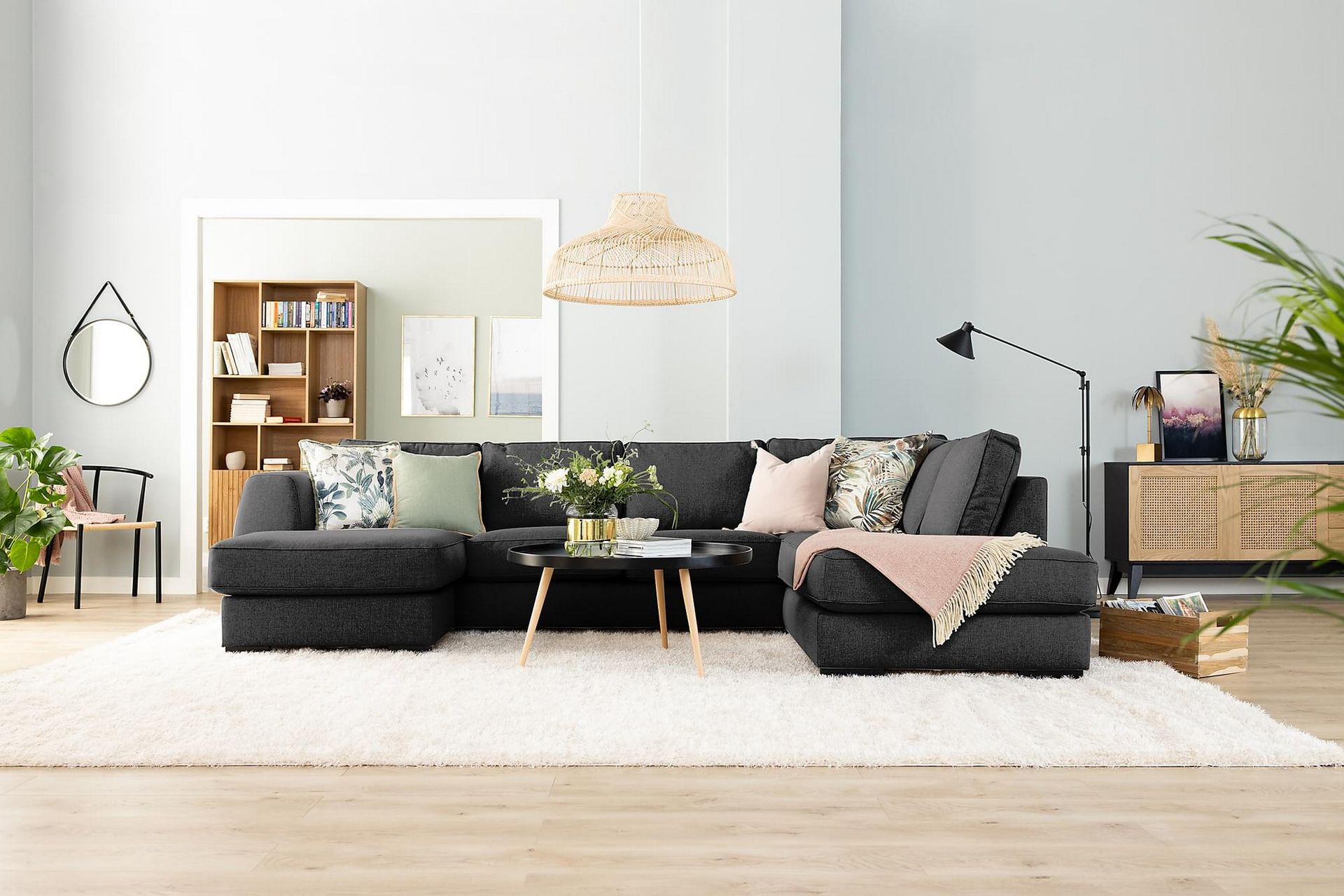 Optus 6-seters Høyrevendt U-formet Large Sofa med Divan og Sjeselong i Stoff - Mørk grå - Møbler - Sofaer - U-sofa