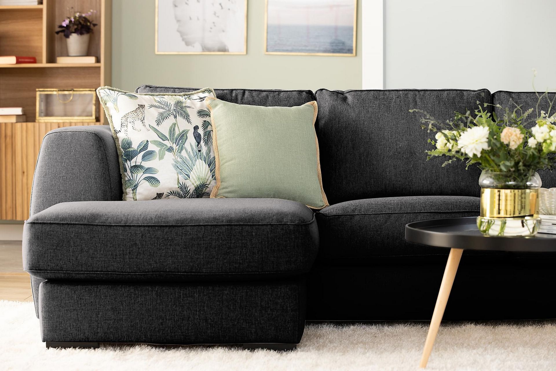 Optus 6-seters Høyrevendt U-formet Large Sofa med Divan og Sjeselong i Stoff - Mørk grå - Møbler - Sofaer - U-sofa