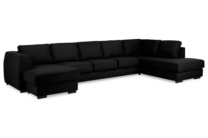 Optus 6-seters Høyrevendt U-formet Large Sofa med Divan og Sjeselong i Stoff - Svart - Møbler - Sofaer - U-sofa