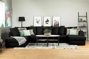 Optus 6-seters Venstrevendt U-formet Large Sofa med Divan og Sjeselong i Stoff inkl. Pynteputer - Svart - Møbler - Sofaer - U-sofa
