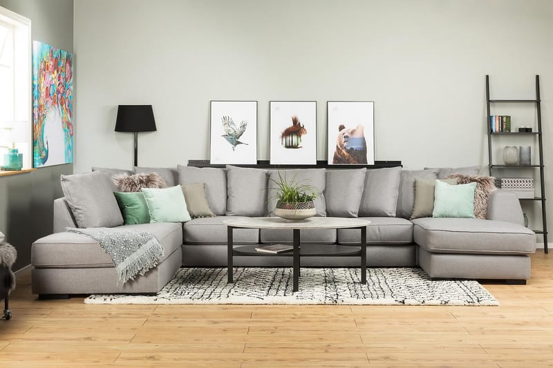 Optus 6-seters Venstrevendt U-formet Large Sofa med Divan og Sjeselong i Stoff inkl. Pynteputer - Lys grå - Møbler - Sofaer - U-sofa
