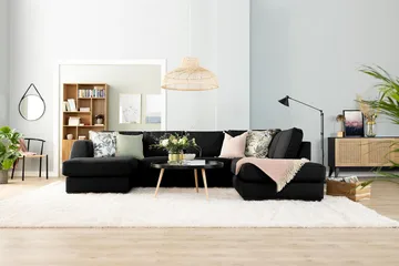 Optus 6-seters Venstrevendt U-formet Large Sofa med Divan og Sjeselong i Stoff - Svart - Møbler - Sofaer - U-sofa