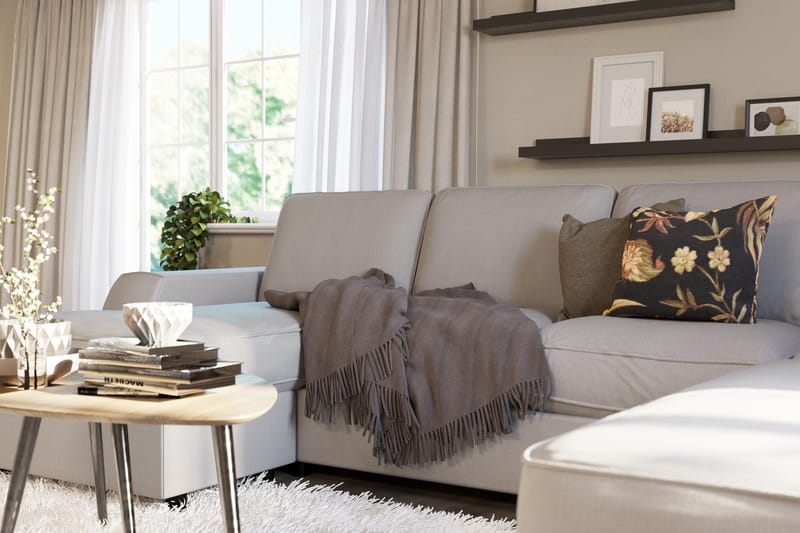 Optus Lyx 4-seters Høyrevendt U-formet Sofa med Divan og Sjeselong i Stoff - Grå - Møbler - Sofaer - U-sofa