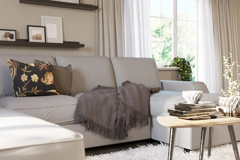 Optus Lyx 4-seters Venstrevendt U-formet Sofa med Divan og Sjeselong i Stoff - Gr å - Møbler - Sofaer - U-sofa