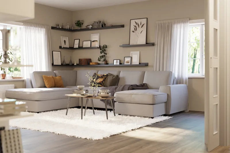 Optus Lyx 4-seters Venstrevendt U-formet Sofa med Divan og Sjeselong i Stoff - Grå - Møbler - Sofaer - U-sofa