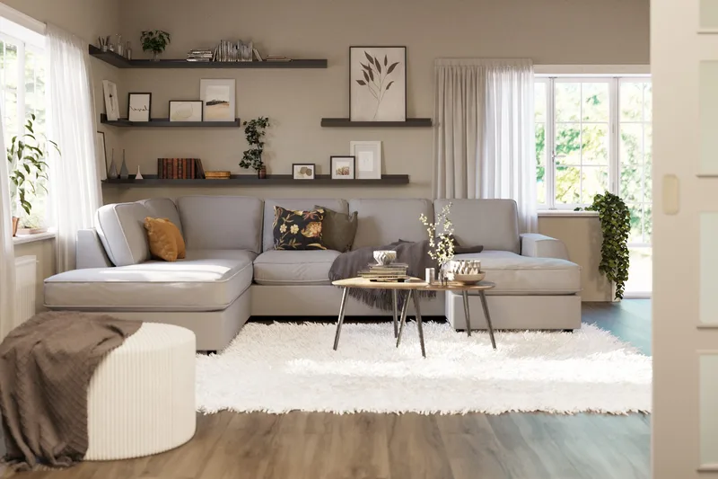 Optus Lyx 4-seters Venstrevendt U-formet Sofa med Divan og Sjeselong i Stoff - Grå - Møbler - Sofaer - U-sofa