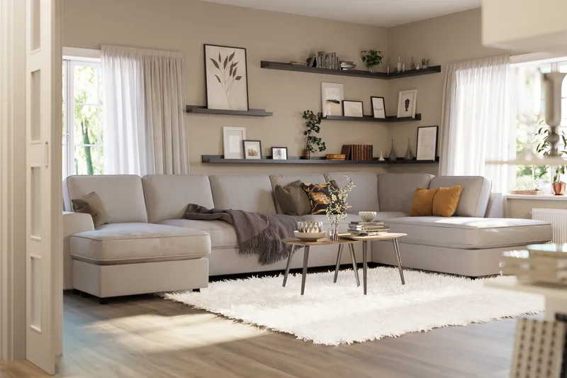 Optus Lyx 6-seters Høyrevendt U-formet Large Sofa med Divan og Sjeselong i Stoff - Grå - Møbler - Sofaer - U-sofa