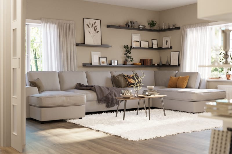 Optus Lyx 6-seters Høyrevendt U-formet Large Sofa med Divan og Sjeselong i Stoff - Grå - Møbler - Sofaer - U-sofa
