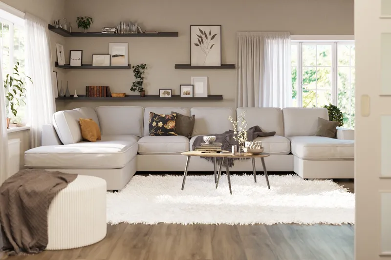 Optus Lyx 6-seters Venstrevendt U-formet Large Sofa med Divan og Sjeselong i Stoff - Lys grå - Møbler - Sofaer - U-sofa