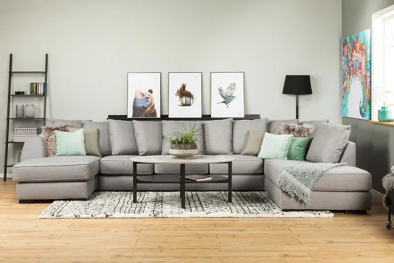 Optus U-sofa Large med Divan Venstre inkl. Konvoluttputer - Lysegrå - Møbler - Sofaer - U-sofa