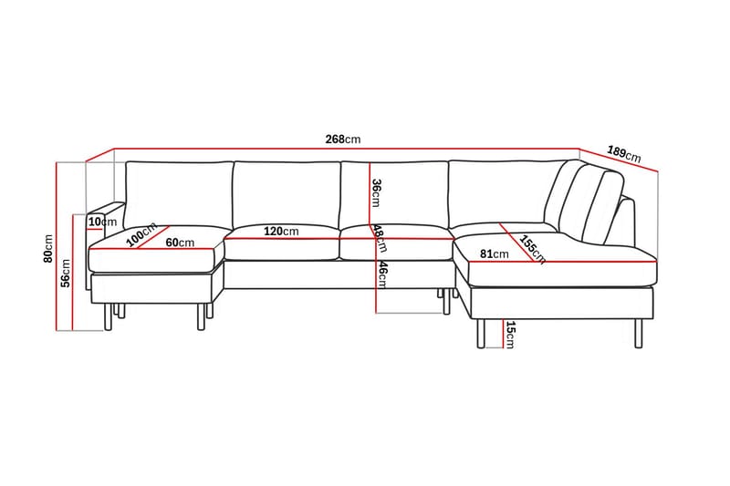 Peppe 4-seters Høyrevendt U-formet Sofa med Divan og Sjeselong i Manchester - Beige - Møbler - Sofaer - U-sofa