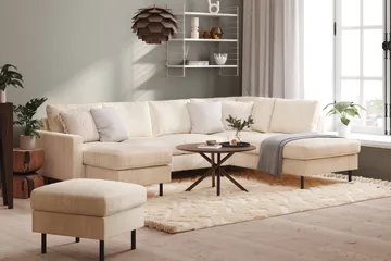 Peppe 4-seters Høyrevendt U-formet Sofa med Divan og Sjeselong i Manchester - Beige - Møbler - Sofaer - U-sofa