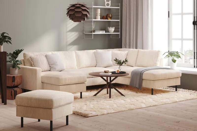 Peppe 4-seters Høyrevendt U-formet Sofa med Divan og Sjeselong i Manchester - Beige - Møbler - Sofaer - U-sofa