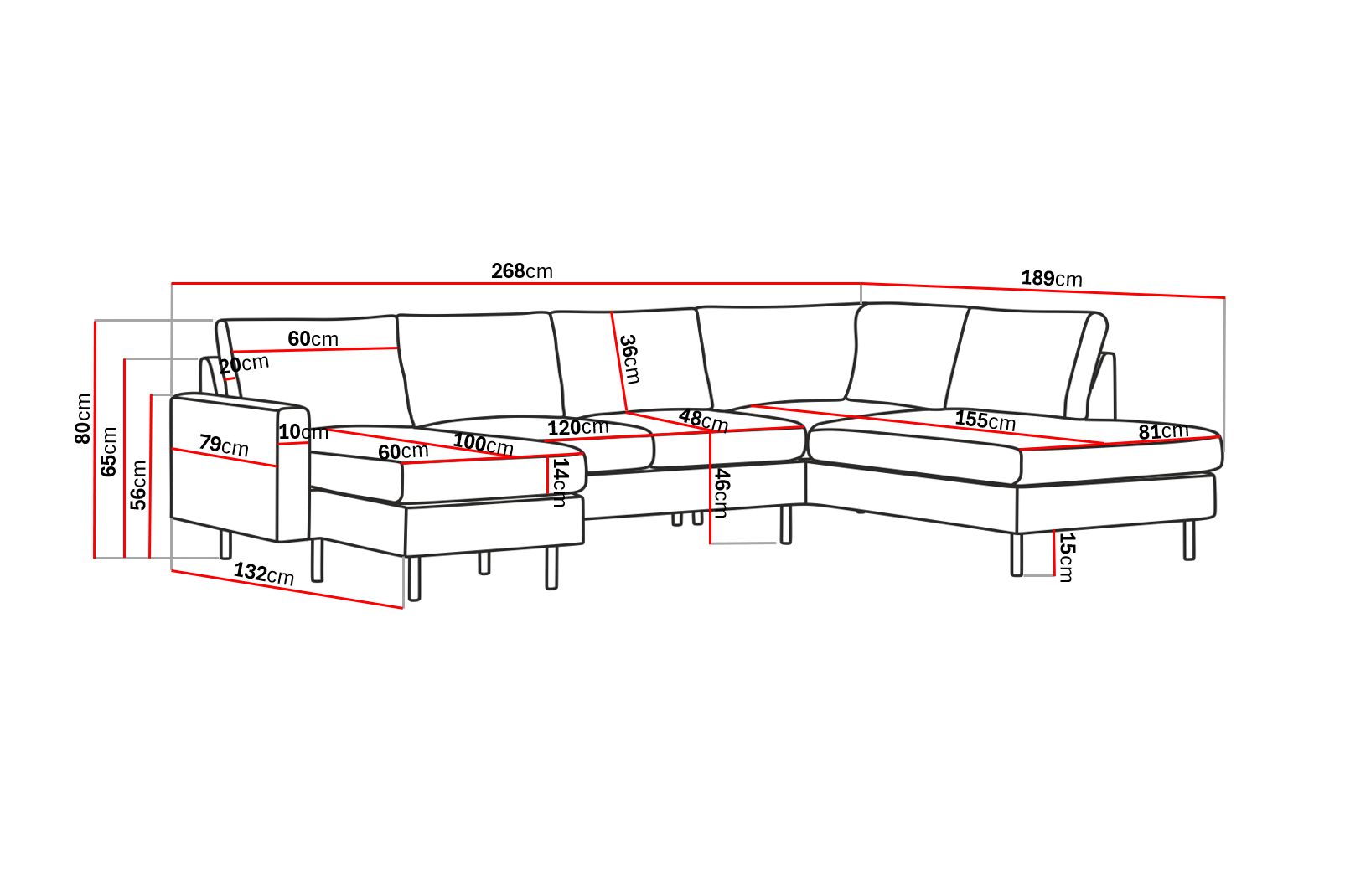 Peppe 4-seters Høyrevendt U-formet Sofa med Divan og Sjeselong i Manchester - Mørk grå - Møbler - Sofaer - U-sofa