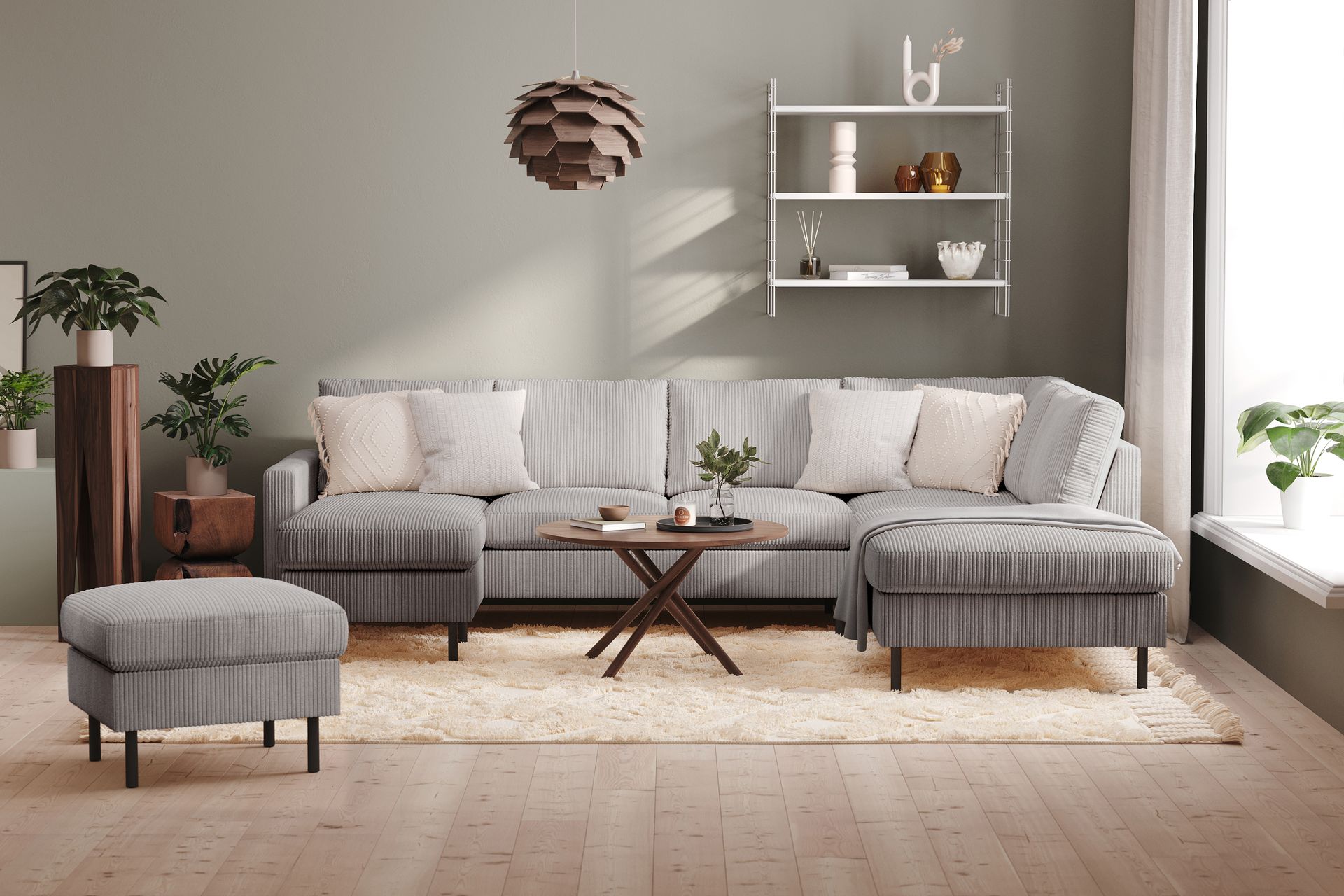 Peppe 4-seters Høyrevendt U-formet Sofa med Divan og Sjeselong i Manchester - Mørk grå - Møbler - Sofaer - U-sofa