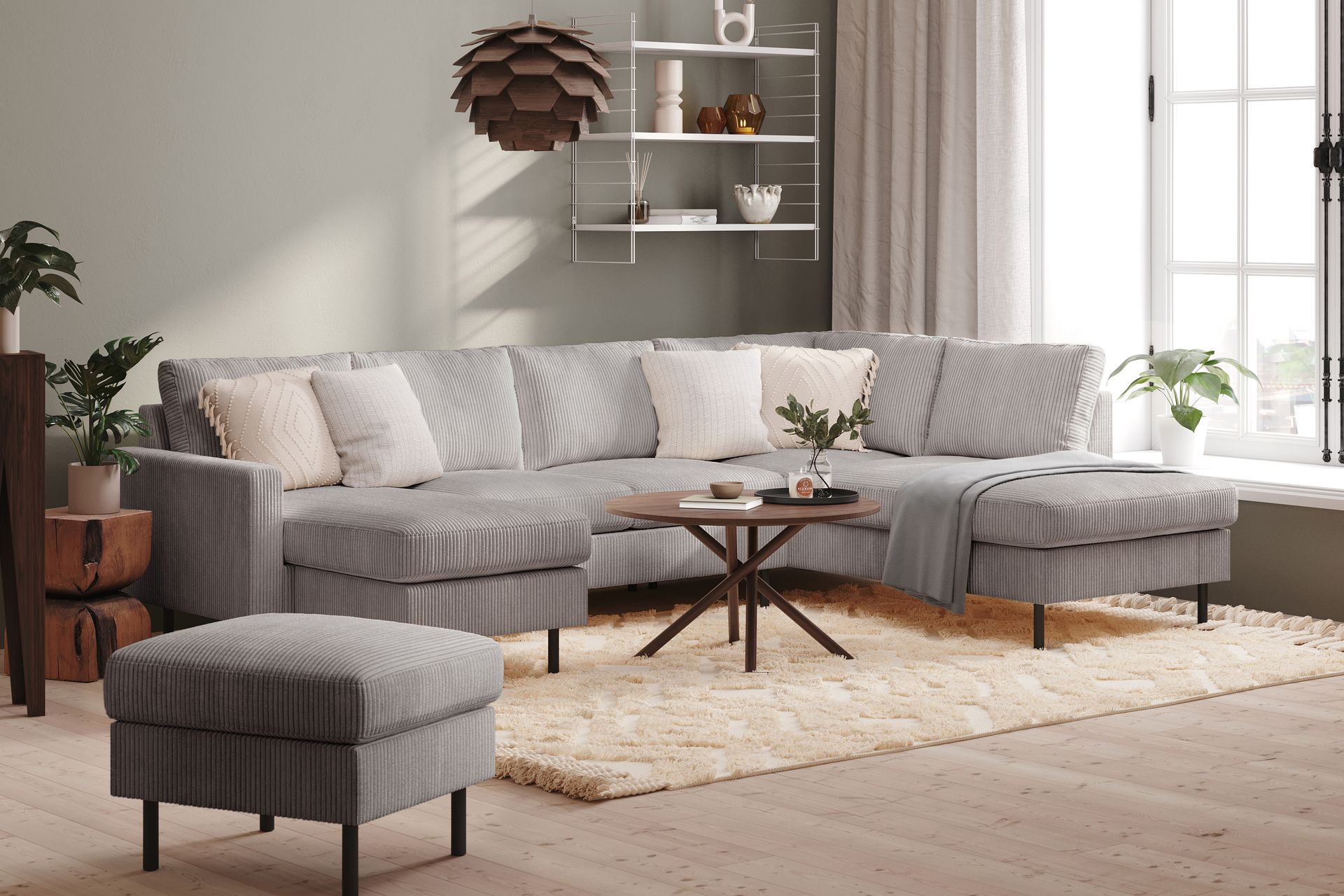 Peppe 4-seters Høyrevendt U-formet Sofa med Divan og Sjeselong i Manchester - Mørk grå - Møbler - Sofaer - U-sofa