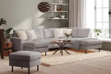 Peppe 4-seters Høyrevendt U-formet Sofa med Divan og Sjeselong i Manchester - Mørk grå - Møbler - Sofaer - U-sofa