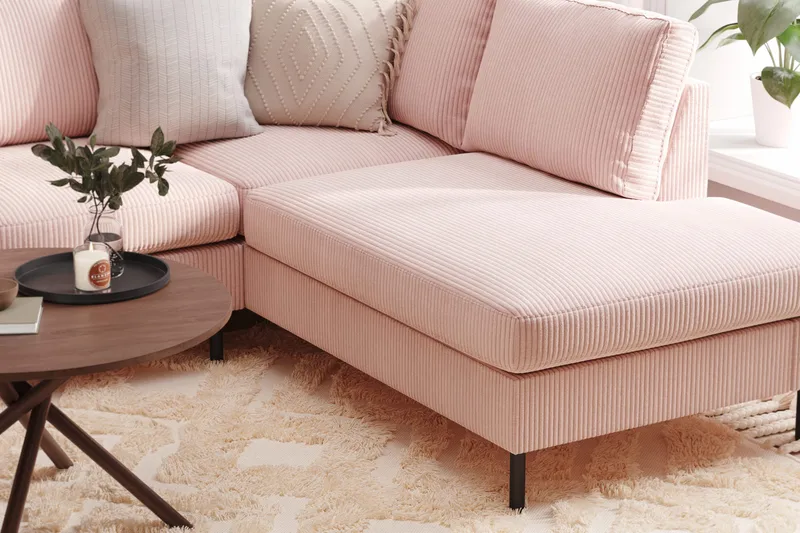 Peppe 4-seters Høyrevendt U-formet Sofa med Divan og Sjeselong i Manchester - Rosa - Møbler - Sofaer - U-sofa