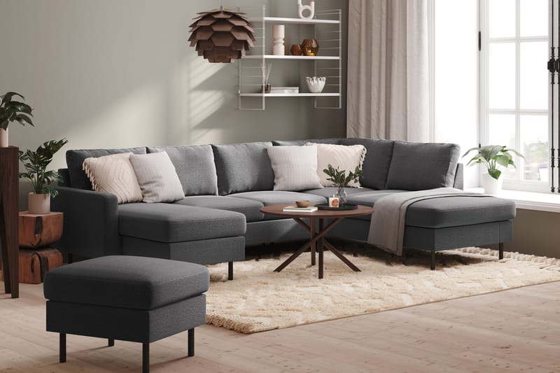 Peppe 4-seters Høyrevendt U-formet Sofa med Divan og Sjeselong i Stoff - Lys gr�å - Møbler - Sofaer - U-sofa