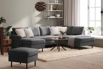 Peppe 4-seters Høyrevendt U-formet Sofa med Divan og Sjeselong i Stoff - Lys grå - Møbler - Sofaer - U-sofa