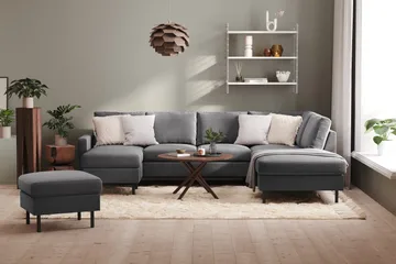 Peppe 4-seters Høyrevendt U-formet Sofa med Divan og Sjeselong i Stoff - Lys grå - Møbler - Sofaer - U-sofa