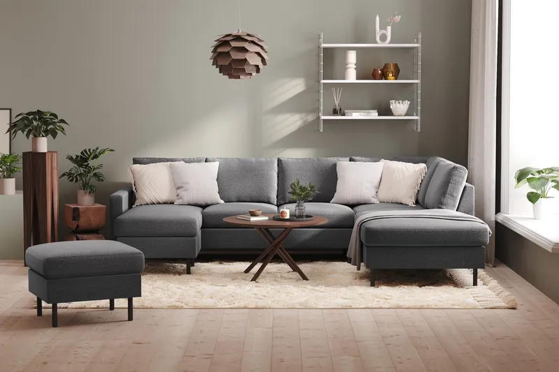 Peppe 4-seters Høyrevendt U-formet Sofa med Divan og Sjeselong i Stoff - Lys grå - Møbler - Sofaer - U-sofa