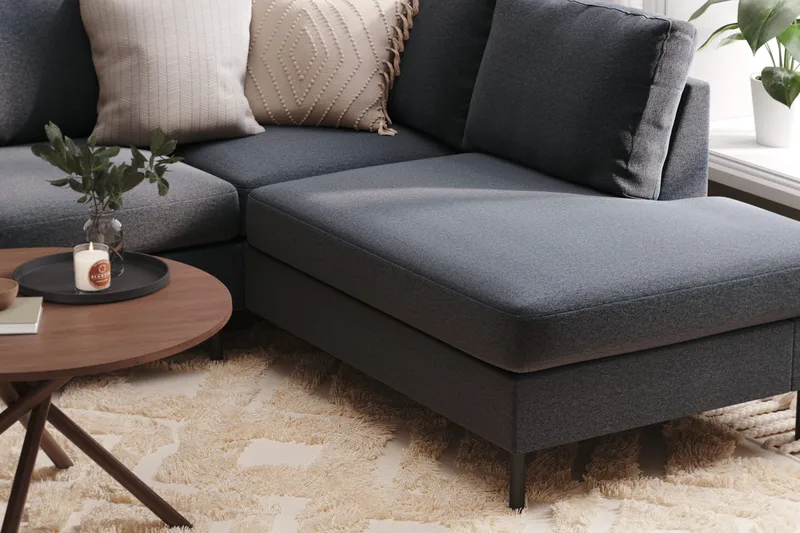 Peppe 4-seters Høyrevendt U-formet Sofa med Divan og Sjeselong i Stoff - Mørk grå - Møbler - Sofaer - U-sofa