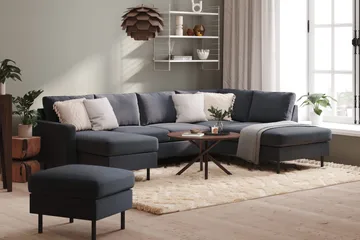 Peppe 4-seters Høyrevendt U-formet Sofa med Divan og Sjeselong i Stoff - Mørk grå - Møbler - Sofaer - U-sofa