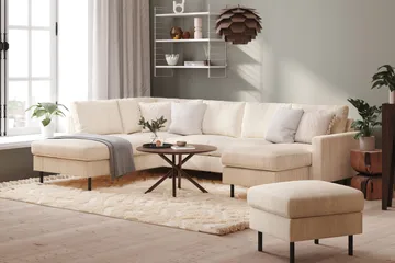 Peppe 4-seters Venstrevendt U-formet Sofa med Divan og Sjeselong i Manchester - Beige - Møbler - Sofaer - U-sofa