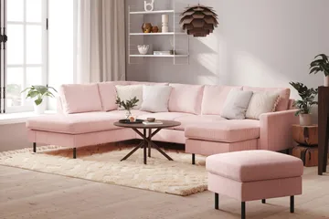 Peppe 4-seters Venstrevendt U-formet Sofa med Divan og Sjeselong i Manchester - Rosa - Møbler - Sofaer - U-sofa