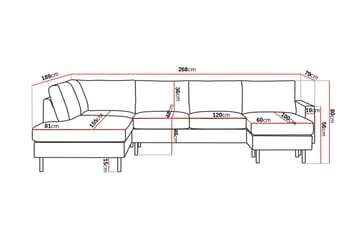 Peppe 4-seters Venstrevendt U-formet Sofa med Divan og Sjeselong i Manchester - Rosa - Møbler - Sofaer - U-sofa