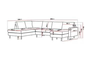 Peppe 4-seters Venstrevendt U-formet Sofa med Divan og Sjeselong i Manchester - Rosa - Møbler - Sofaer - U-sofa