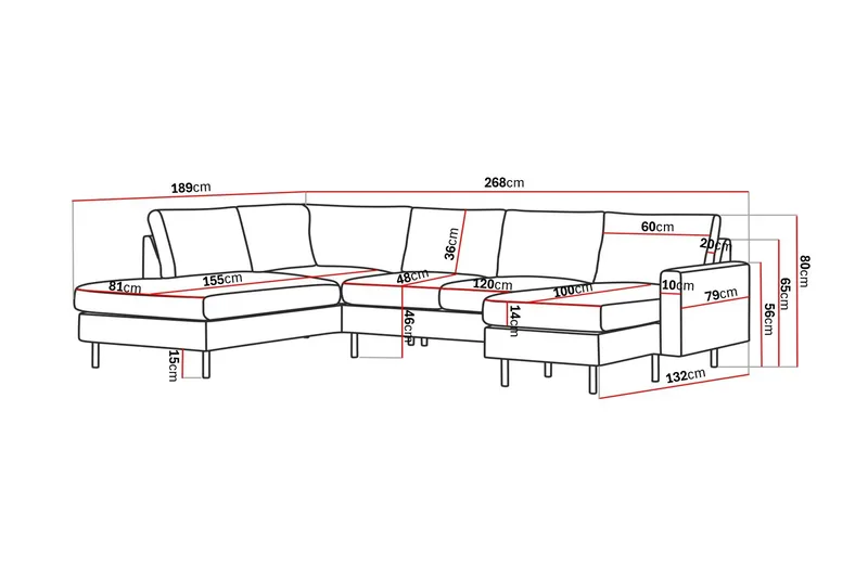 Peppe 4-seters Venstrevendt U-formet Sofa med Divan og Sjeselong i Stoff - Mørk grå - Møbler - Sofaer - U-sofa
