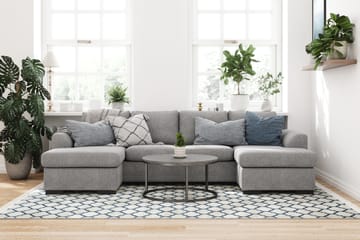 Porto 4-seters U-formet Sofa med Dobbeldivan i Stoff - Grå - Møbler - Sofaer - U-sofa