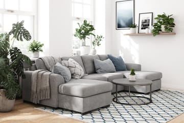 Porto 4-seters U-formet Sofa med Dobbeldivan i Stoff - Grå - Møbler - Sofaer - U-sofa