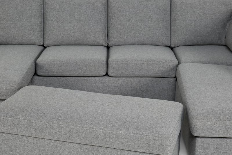 Porto 4-seters Venstrevendt U-formet Sofa med Divan og Sjeselong + Fotskammel i Stoff - Grå - Møbler - Sofaer - U-sofa