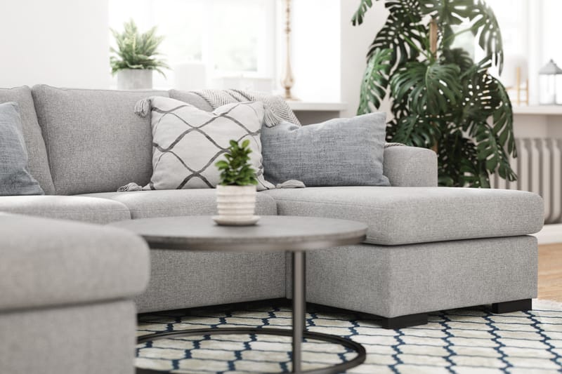 Porto 4-seters Venstrevendt U-formet Sofa med Divan og Sjeselong + Fotskammel i Stoff - Grå - Møbler - Sofaer - U-sofa