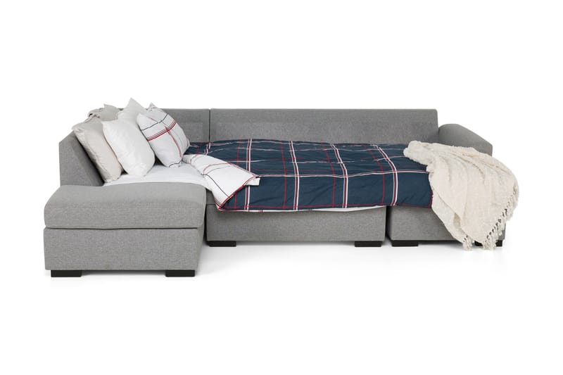 Porto 4-seters Venstrevendt U-formet Sofa med Divan og Sjeselong + Fotskammel i Stoff - Grå - Møbler - Sofaer - U-sofa
