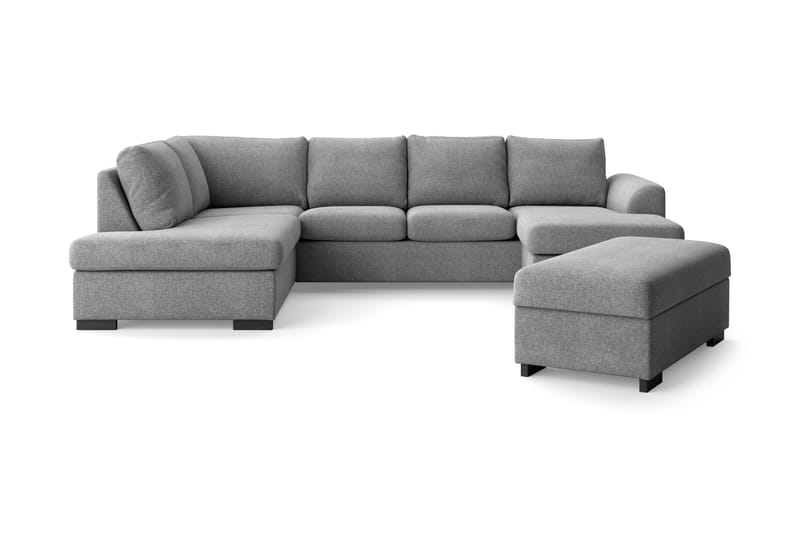 Porto 4-seters Venstrevendt U-formet Sofa med Divan og Sjeselong + Fotskammel i Stoff - Grå - Møbler - Sofaer - U-sofa