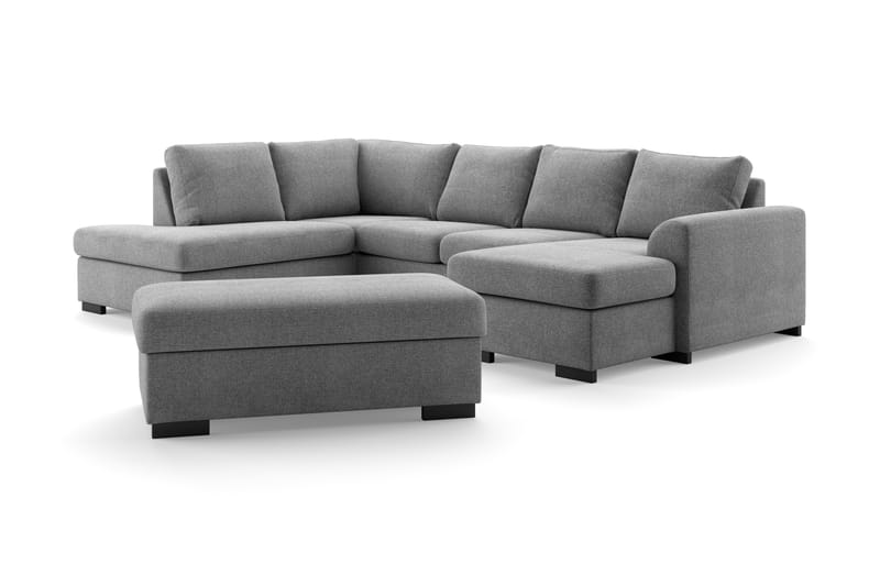 Porto 4-seters Venstrevendt U-formet Sofa med Divan og Sjeselong + Fotskammel i Stoff - Grå - Møbler - Sofaer - U-sofa