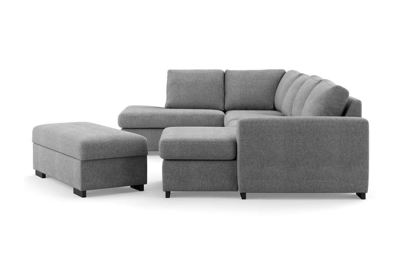 Porto 4-seters Venstrevendt U-formet Sofa med Divan og Sjeselong + Fotskammel i Stoff - Grå - Møbler - Sofaer - U-sofa