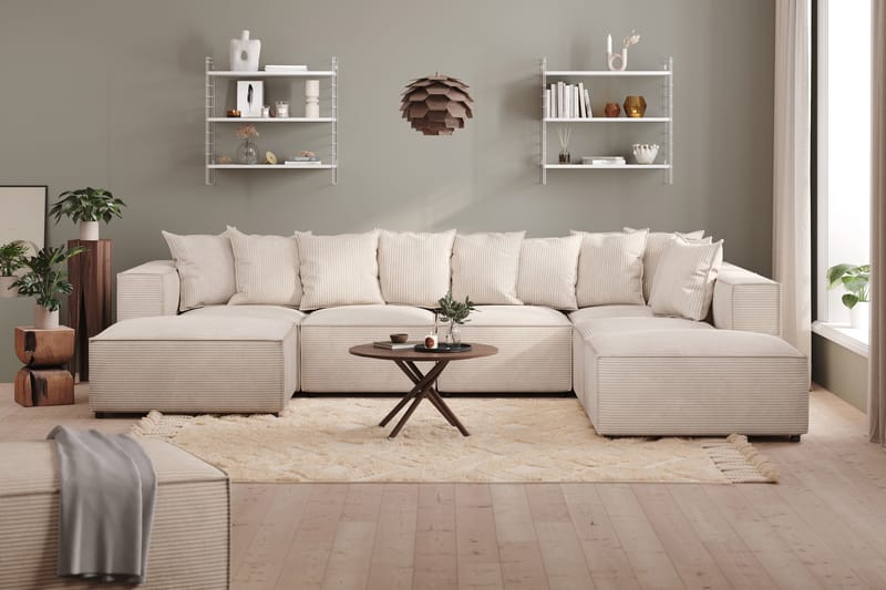 Sofa 5-seters U-Sofa Narender - Beige - U-sofa