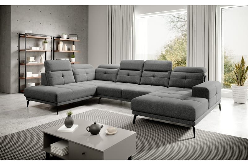 Sofa m. Divan og Sjeselong Hago - Grå - U-sofa