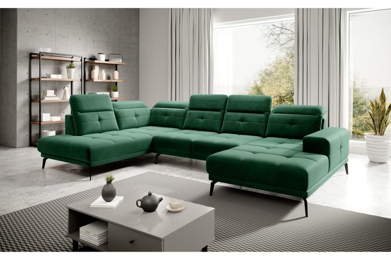 Sofa m. Divan og Sjeselong Hago - Grønn - U-sofa