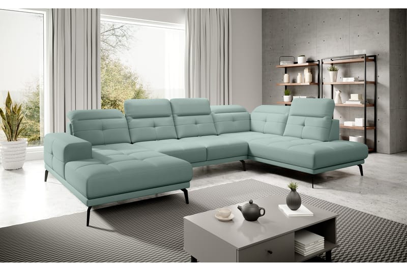 Sofa m. Divan og Sjeselong Hago - Lysegrønn - U-sofa